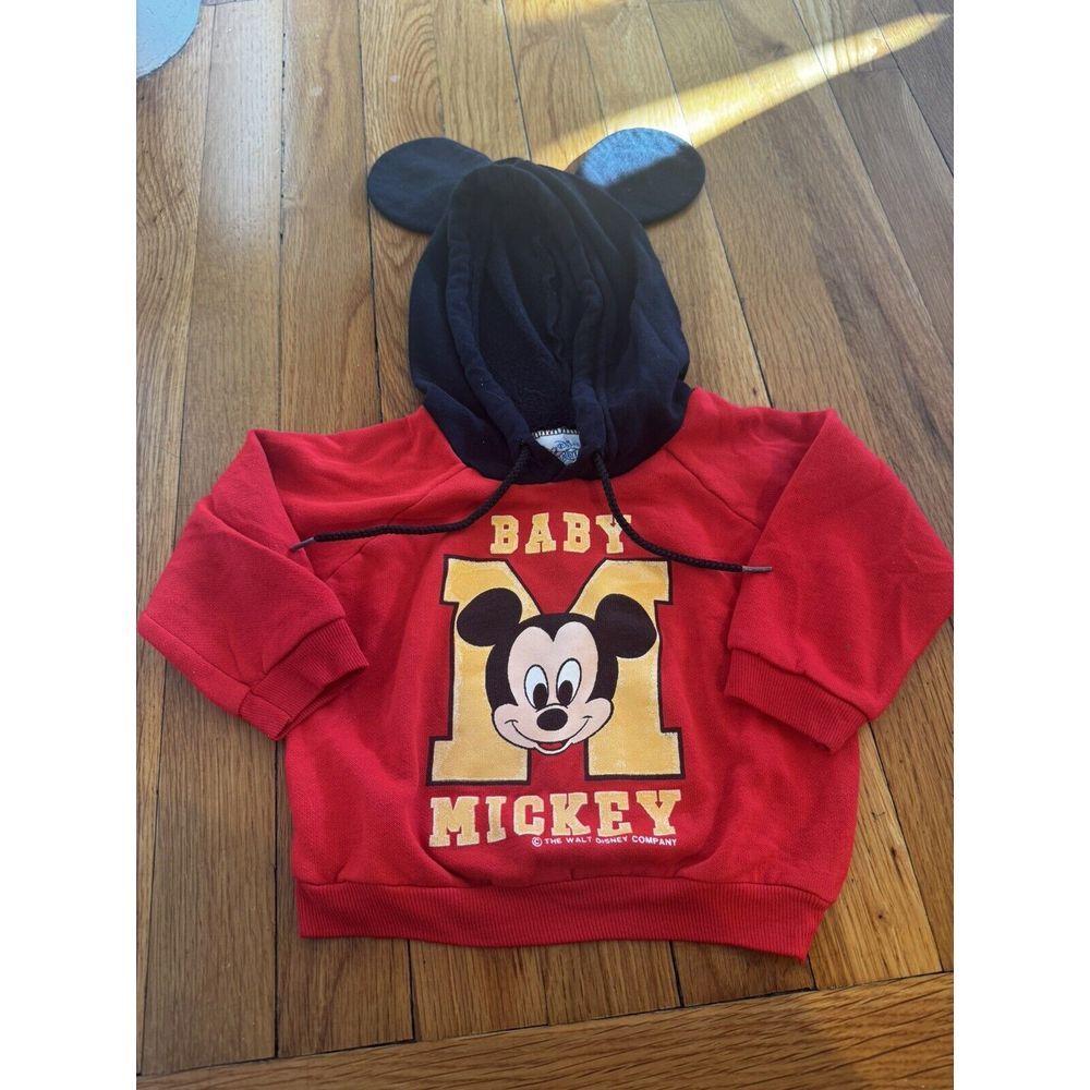 Vintage Baby Mickey Red Hoodie With‎ Ears Disney Babies 1984 Sz 12M